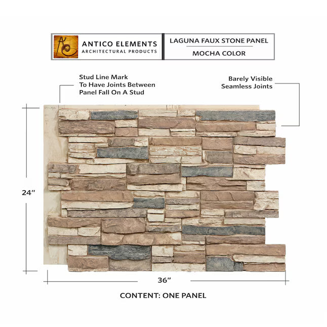 Laguna Lake Faux Stone Panel - Espresso - 24"x36"